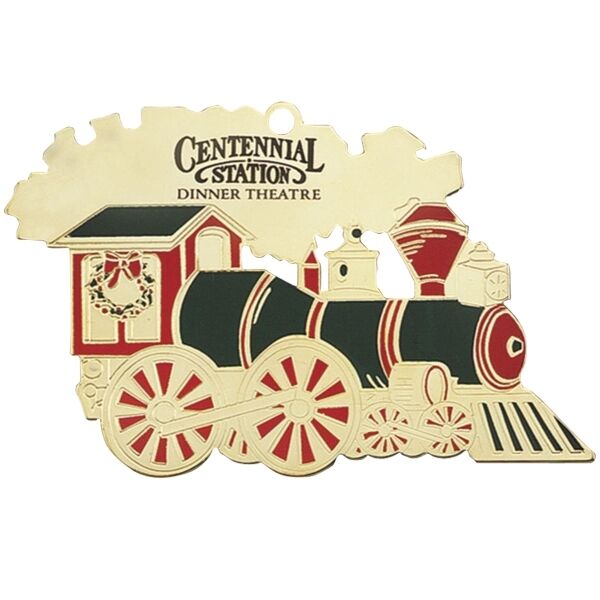 Main Product Image for Custom Printed Gold Train Ornament with Colored Accents